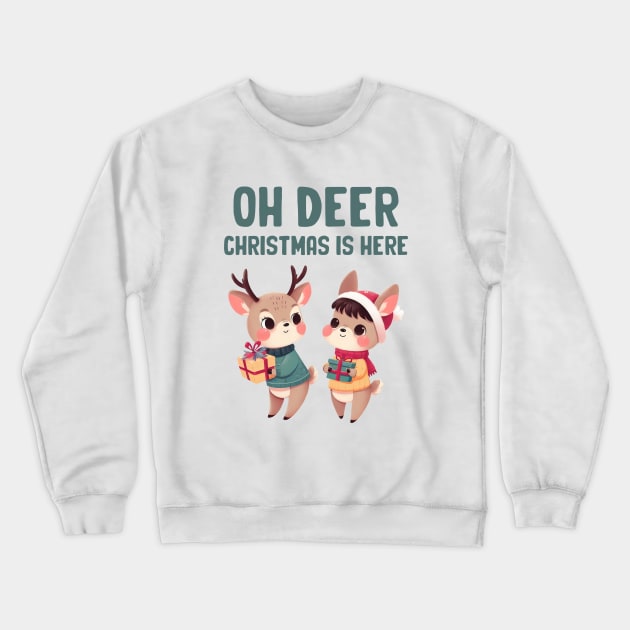 Oh Deer Christmas is Here Crewneck Sweatshirt by Takeda_Art